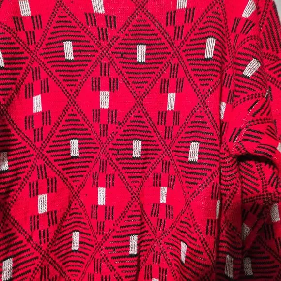 Coogi Style Vintage Red Geometric Knit Sweater 80s 90s Abstract Bold Pullover L